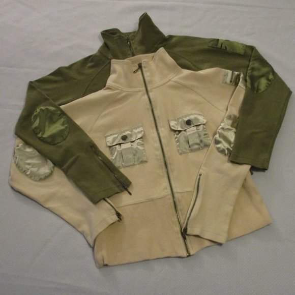 π J.J BASICS VINTAGE GREEN AND BEIGE (2) FULL-ZIP CROP TOPS β SIZE L π - Picture 4 of 15